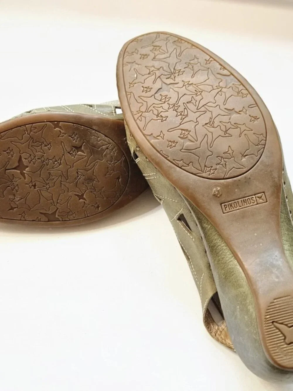 Pikolinos Slingback Green Leather Laser Cut Wedge Sandals Size 10-10.5 EU 41